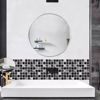 6Pcs Мозаика 3D Плитка Наклейка на стену Водонепроницаемая съемная наклейка Украшение ванной комнаты