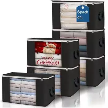 6pcs Non Woven Quilt Storage Bag With Handle, Foldable Household Thickened Wardrobe Storage Bag, Large Capacity Dustproof Bags