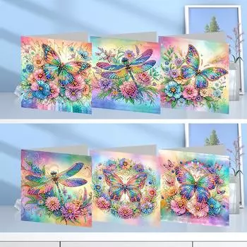 6Pcs Peacock Rhinestone Painting Card Kit Diamond Drawing Card Diamond Painting Greeting Card Gifts for Family Friends and Lover