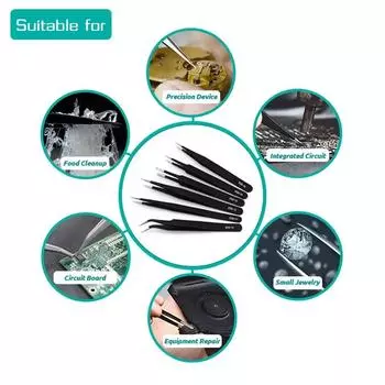 6Pcs Precision Tweezers ESD Stainless Steel Antistatic Industrial Electronic Components Maintenance and Antistatic Pincet 6Pcs