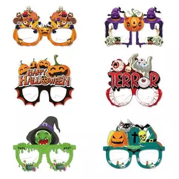 6pcs Pumpkin Halloween Funny Glasses Bats Pumpkin Glasses Funny Ghost Paper Glasses Children StyleB
