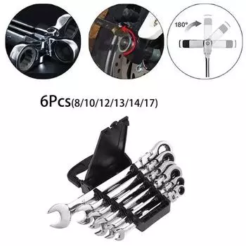 6pcs Ratchet Wrench With Flexible Head Dual-purpose 72 Teeth Chrome Vanadium Steel Open End Wrench Car Repair Hand Tools