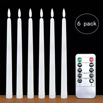 6pcs Remote Control Long Pole Electronic Candle Light Flameless Yellow Flashing LED Plastic Candle Dinner Party Decoration Ivory теплый белый