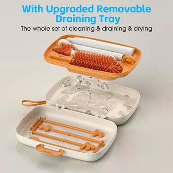 6pcs/set Bottle Brush Cleaner Set with Drying Rack,Draining Tray,Detachable Bottle Brush,Nipple Brush,Straw Brush,Soap Dispenser зелёный