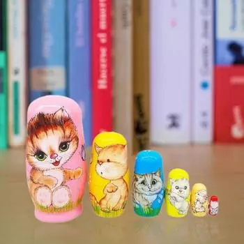 6 шт./компл. русская матрешка кошка слоистая матрешка ручная работа деревянная детская игрушка 6 животных