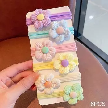 6Pcs/Set Children s Headbands Flower Hair Ring Sweet and Cute Ponytail Hair Ring Little Girl Braided Towel Ring Hair Accessories