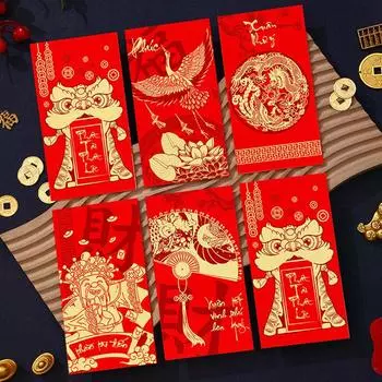 6pcs/set Chinese Red Envelope Chinese Spring Festival Hongbao Lucky Envelope for Money Kids Gifts Spring Festival Supplies