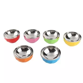 6Pcs set Color Stainless Steel Bowl Heat Insulation Salad Noodles Bowl for Home Kitchen(13cm S )