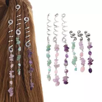 6Pcs/Set Colored Natural Stone Pendant Hair Jewelry For Braids Crystal Accessories Hair Charms Women Headwear D