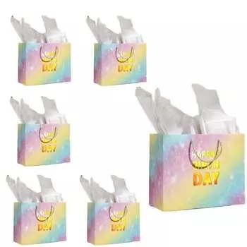 6pcs/ Set, Contains 3 Sheets of White Sorbet Paper, 30*24*13.5cm/ 11.81*9.95*5.3 Inches Hot Stamping White Card Bag Gift Bag