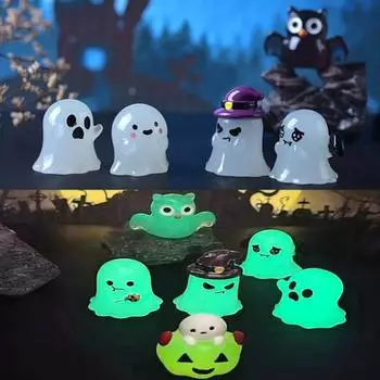 6 шт./компл. Хэллоуин Призрак Фигурка Светящаяся Мини Сова Украшение Миниатюрная Статуэтка Тыква Игрушка Микропейзаж Украшение Рабочего Стола