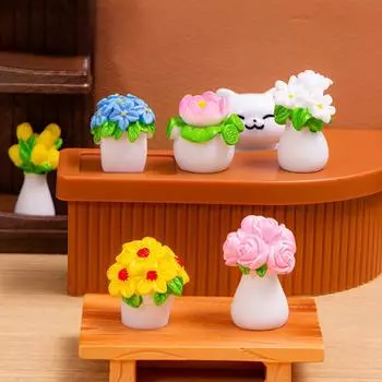 6Pcs/set Mini Flower Plant Bonsai Miniatures Resin Ornaments Moss Terrarium Micro Landscape Fairy Garden Decoration 2.3x2.9cm разноцветный