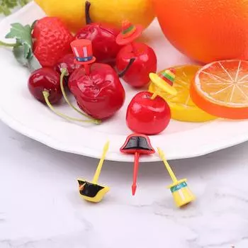 6 шт./набор мини-шапок, еда, вилка для фруктов, декор для коробки Bento, многоразового использования