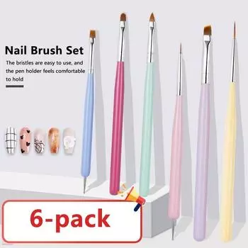 6Pcs/Set Nail Glue Phototherapy Pen Uv Gel Brush Pen Acrylic Brush Professionnal Nail Art Brushes Painting Drawing Brush 6Pcs