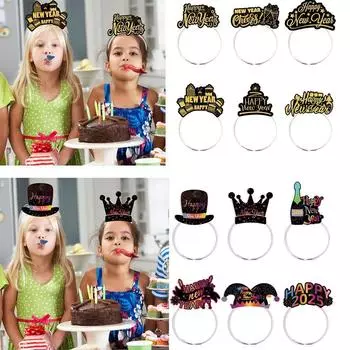 6pcs /set Photographic 2025 Happy New Year Headband Paper Christmas Headpiece Prom Props Style2