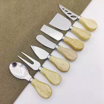 6pcs/Set Plastic Rubber Wooden Handle Cheese Butter Cream Stainless Steel Knife Tool
