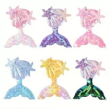 6pcs/set Shinying Mermaid Hairclips Girls Lovely Starfish Hairpin Baby Kids Bangs Decorative Hair Clip Cartoon Colorful Headwear