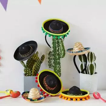 6pcs/set Sombrero Headdress Party Funny Hats Mini Small Hat Fiesta Grass Hat Decorative Prop Hat Diameter 15-16cm 6pcs