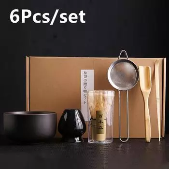 6Pcs/set Tea Whisk Brush Set Bamboo Matcha Whisk Scoop and Holder Matcha Bowl with Strainer Japanese Matcha Ceremony Accessory