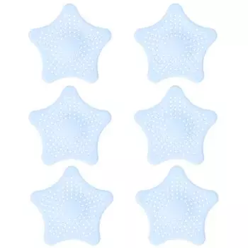 6Pcs Sink Drain Protector Five Pointed Star Anti Clog Silicone Hair Catcher Drain Cover(Light Blue ) светло-синий