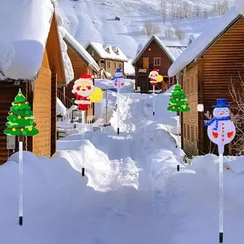 6PCS Solar Christmas Pathway Lights Solar Christmas Decor LED Lights Outdoor Waterproof Garden Stake Lights Walkway Holiday 862 6 LED