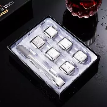 6Pcs Stainless Steel Whiskey Stones Ice Cubes Wine beer Cooler Bar Whisky Rock Cooler Chilling Stone Rocks for Beer Wine