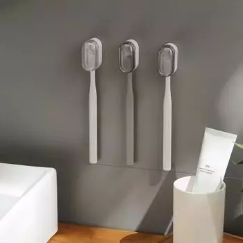 6pcs Stylish Design Wall Mounted Toothbrush Holder With Dust Covered Storage Rack Bathroom светло-серый