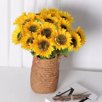 6pcs Sunflower Artificial Flowers Bouquet Realistic Silk Flower for Home Flower Arrangement Wedding Party Cafe Store Party Decor жёлтый