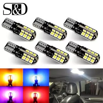 6Pcs T10 Led Canbus W5W Led Bulbs WY5W 168194 Error Free Car Interior Lights Купол номерной знак габаритный фонарь 6000K Белый 12V белый