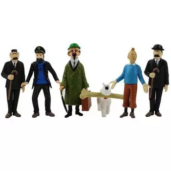 6pcs The Set Adventures Of Tintin Snowy Captain Haddock Action Figure Kids Gift