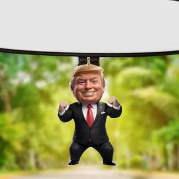 6Pcs Trump Christmas Car Pendant Funny Trump Ornaments Car Rearview Mirror Hanging Pendant
