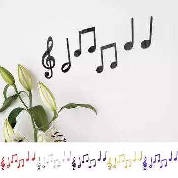 6Pcs Wall Sticker Fashion Musical Note Wall Sticker Decor Acrylic Wall Decal Sticker красный