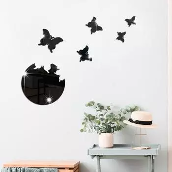 6шт настенные наклейки гладкие поверхности креативная форма бабочки акриловые зеркальные наклейки набор серебряный