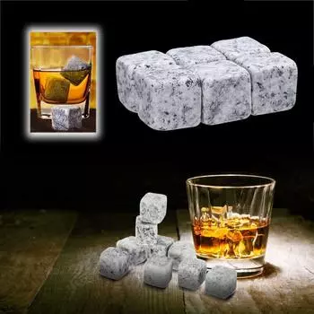 6pcs Whiskey Stones Sipping Ice Cube Cooler Reusable Whisky Ice Stone Whisky Natural Rocks Bar Wine Cooler Party Wedding Gift