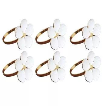6Pcs White Flower Napkin Rings Easy to Use Napkin Holders Floral Serviette Buckles Wedding Banquet Parties Accessories 6pcs