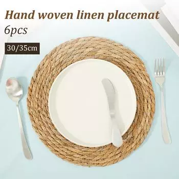 6Pcs Woven Placemats Set Round Hand Braided Placemats Heat Resistant Table Placemats Multipurpose Decorative Table Mats M