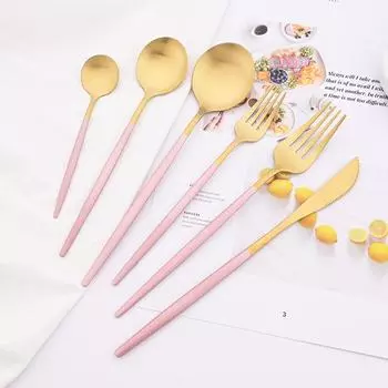 6People розовое золото нержавеющая сталь столовые приборы набор нож для стейка десертная вилка ложка набор столовых приборов матовый кухонный столовый набор серебряный