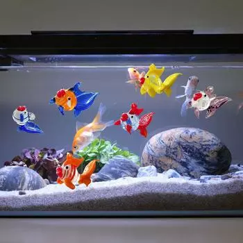 (6pieces) Красочные стеклянные плавающие рыбки, украшения для аквариума, поплавок, шар, украшение, ручная работа, пузырьковый дизайн для домашнего декора E