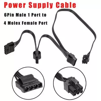 6Pin Male 1 to 3 IDE Female Power Supply Splitter Extension Cable for Molex 4Pin Port Multiplier for Seasonic KM3 Series Modular