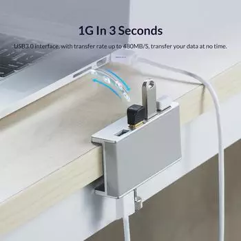 6-портовый USB 3.0 HUB с блоком питания USB3.0 Адаптер-разветвитель Клипсовый Мультиразветвитель 5G Высокоскоростная передача данных для ноутбука