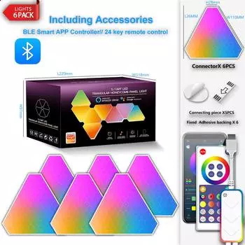 6PS светодиодная треугольная квантовая лампа RGB настенный светильник умный звукосниматель ритм фоновый свет спальня прикроватный ночник офисное украшение