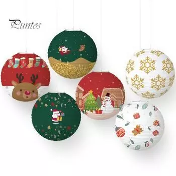 6шт 30см Рождественский фонарь Санта-Лось Снеговик Снежинка Складной нетканый материал DIY Празднование праздника Рождественская вечеринка Украшение Подвесной круглый фонарь 1 Set