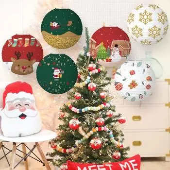 6шт 30см Рождественский фонарь Санта-Лось Снеговик Снежинка Складной нетканый материал DIY Празднование праздника Рождественская вечеринка Украшение Подвесной круглый фонарь