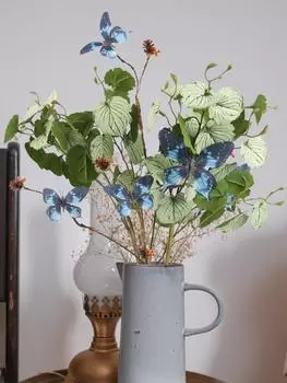 6шт 70см искусственные зеленые растения искусственные растения Real Touch листья бегонии ветки с бабочками искусственные цветочные композиции для домашнего офиса магазин декор синий