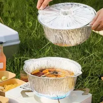 6шт алюминиевая круглая сковорода из фольги с крышкой, универсальный контейнер для выпечки, быстрый и равномерный нагрев 6pcs