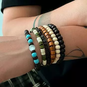 6шт. Браслет из бисера для мужчин, винтажный, многослойный, ручной работы, бирюзовый, кокосовая койра, деревянные бусины, браслеты для мужчин, ювелирные изделия, браслеты Hombre