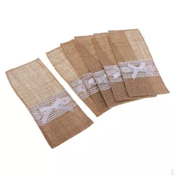 6шт деревенский мешковина кружево ножи вилки держатели столовые приборы сумка посуда