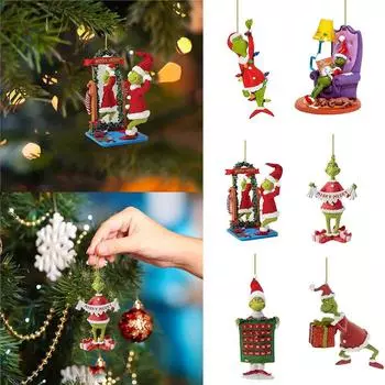 6шт Гринч елочные украшения висит акриловый 2D орнамент кулон партии