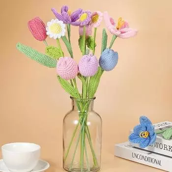 6шт искусственные цветы ромашки крючком цветы букет ромашек ручной вязки искусственный цветок на День святого Валентина День матери день рождения свадьба домашний декор розовый