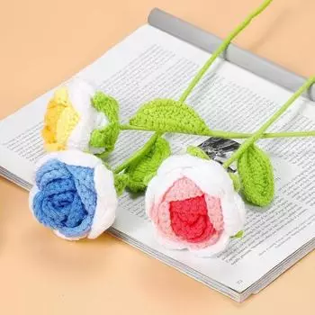 6шт искусственные розы крючком розы цветы искусственные вязаные розы ручной работы плетеные со стеблями для мамы подарки для дома свадьбы вечеринки офиса столы украшения жёлтый